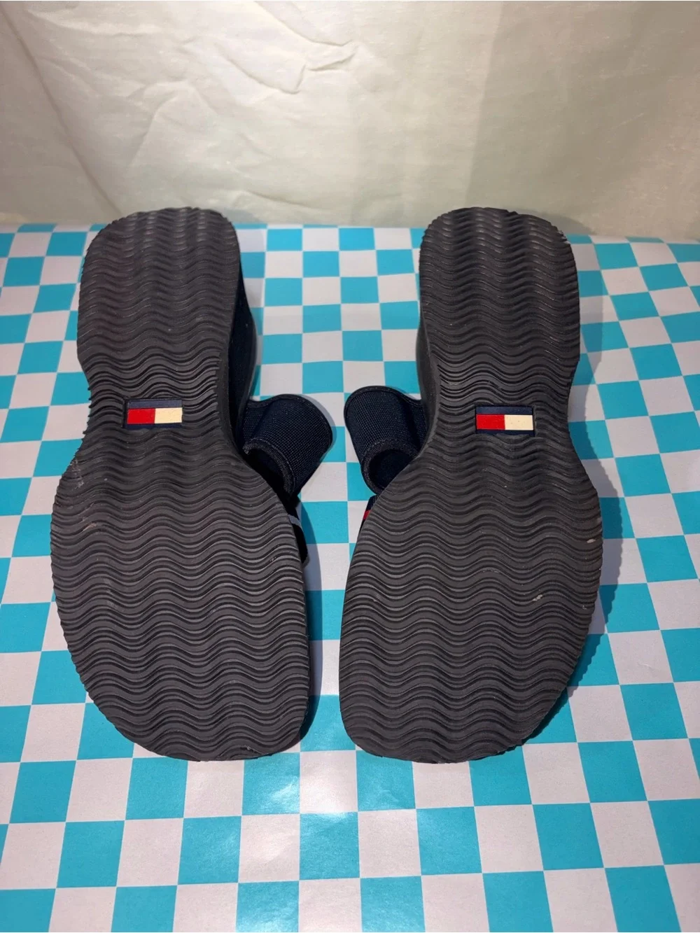 Tommy Hilfiger Black Platform Slide Sandals with Signature Stripe